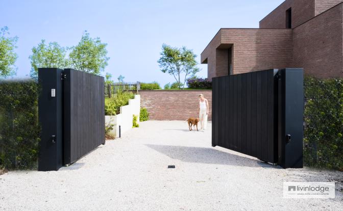 Luxury swing gate in black wood