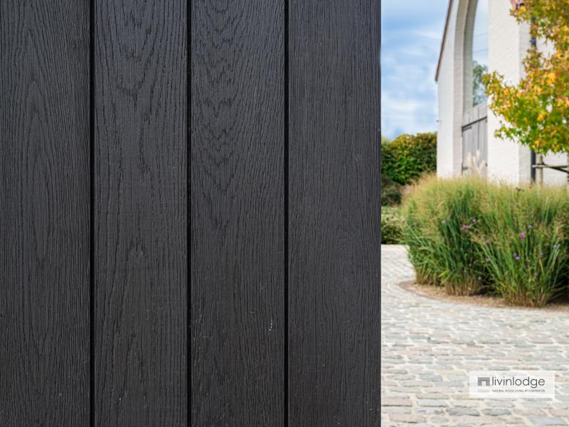 Gate clad in brushed thermo ash with black oil finish