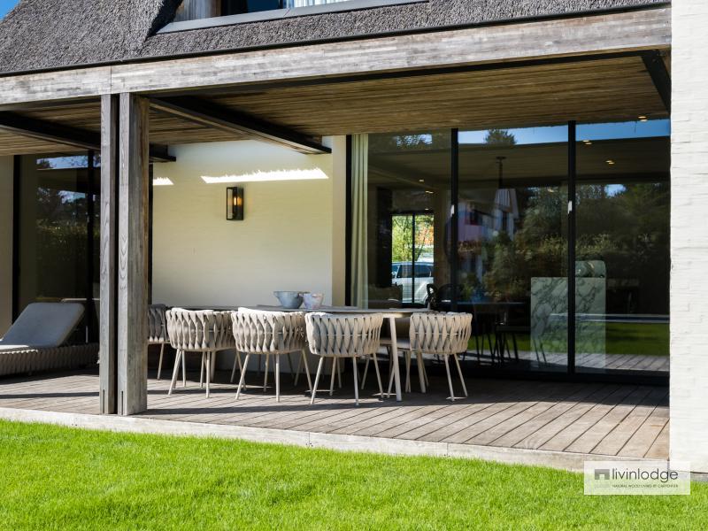 Wooden sun protection with a modern wood canopy