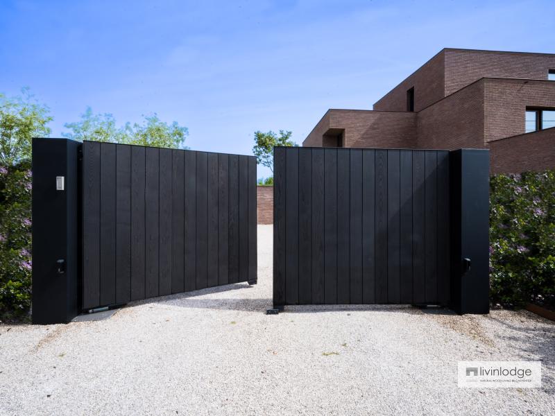 Luxury swing gate in black wood